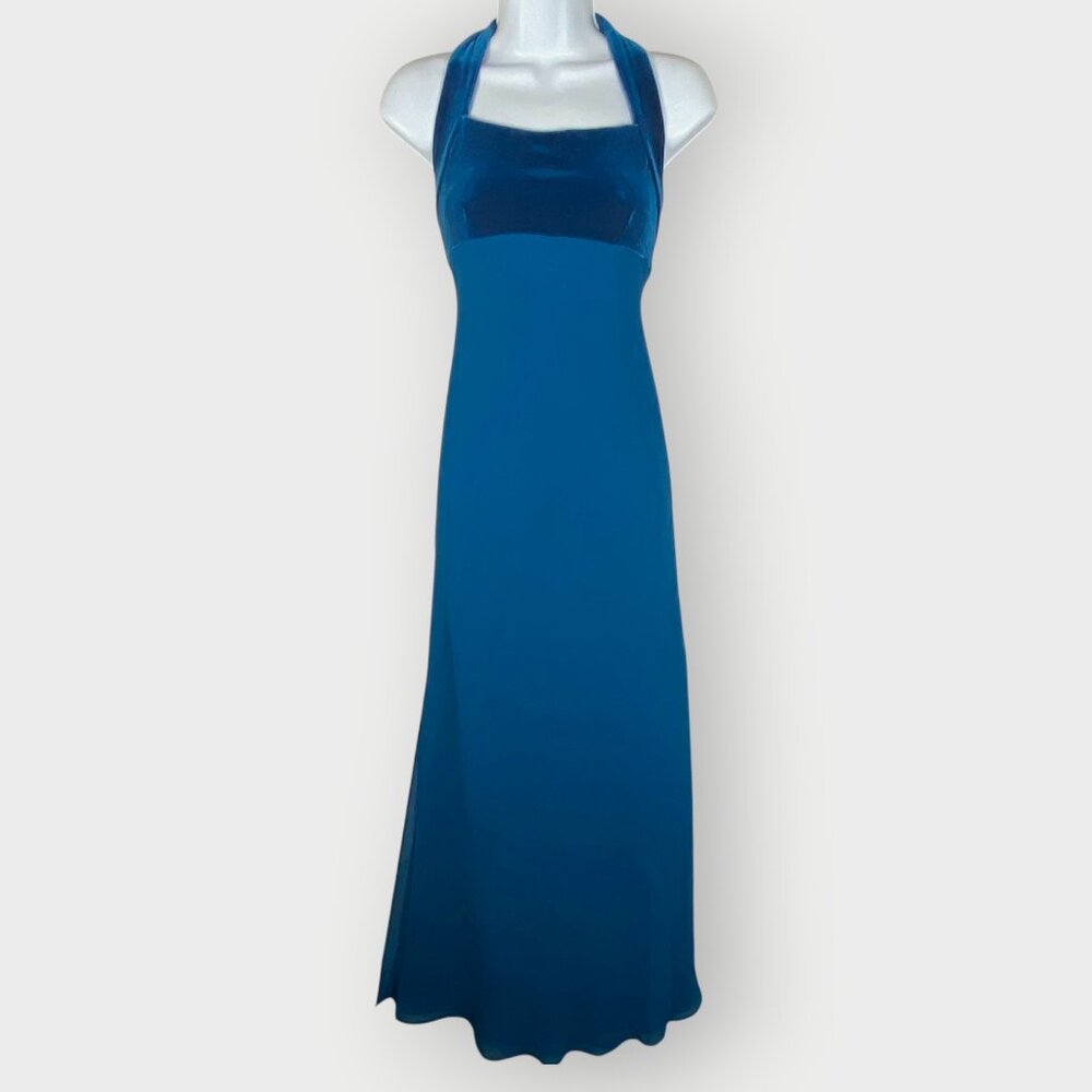 VTG 90s Y2K Zum Zum Niki Livas Maxi Dress | 3/4 | Teal Open Back | HOCO Prom